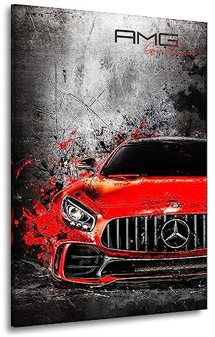 Kunstgestalten24 Leinwandbild Mercedes AMG GT Abstrakt Rot Auto Wandbild Kunstdruck Wanddeko XXL Wandekoration Gemälde Deko Bilder Modern Art Bild Kunstwerk Canvas Hochwertiger Kunstdruck