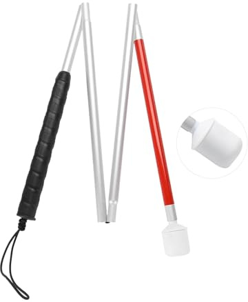 Blindenstock 110 cm,4-Teiliger Faltbar Aluminium-Klappstock für Blinde | mit einem Handseil versehen | 360° Drehbarer Kugel mit Kugellager | Gehstock für Sehbehinderte und Ältere Menschen
