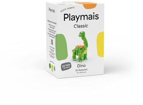 Playmais Classic Dino | 90 Teile | Bastelset | natürliches Spielzeug | inkl. Schwämmchen | vegan, verantwortungsvoll & sicher für Kinder & Umwelt | ab 3 Jahren