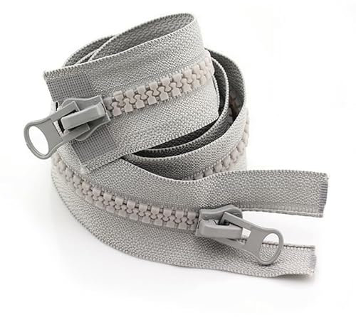 ZIPZSY 2 pezzi di cerniera in resina #8, zip a denti grossi e resistenti per realizzare vestiti, borse e forniture per cucito e artigianato (grigio (due modalità), 150 cm)