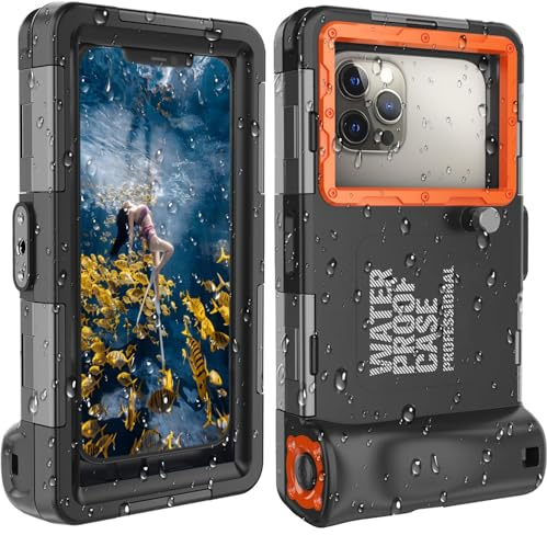 GYEFECVD 5 Unterwasser-Schnorchel-Tauch-Handyhülle für Handy 16/15/14/13/12/11 Pro Max/XR/XS/X Galaxy S8/S9/S10. Professionelle Taucher-Schutzhülle, wasserdicht, Unterwasser-Foto, Video, Schwarz