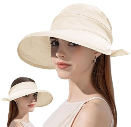 EOAMGO Sonnenhüte Damen, Sonnenschild Damen Sommerhut mit Reißverschluss, Abnehmbares Oberteil Visor Cap Sonnenschutz Kopf zum Wandern, Reisen, Strand, Golf (Beige)