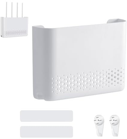 Caja Router Pared, Router Ocultar Box, Caja de Almacenamiento para Enrutador WiFi, 25,6 x 17 x 5,6 CM Cajas de Pared,Disimula el Los Cables, para Sala de Estar de Decoración, Oficina, Blanco