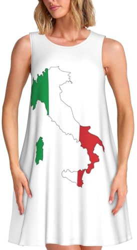 Vestito estivo da donna con stampa cartina della bandiera italiana, elegante, con tasche, casual, senza maniche, prendisole per la spiaggia, nero, XL
