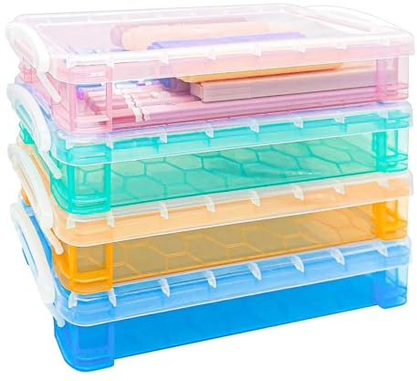 PHMING 4 Stück Plastik Stifte Organizer, Transparent Stiftebox mit Deckel, Stapelbar Mal Stifte Box für Bleistifte, Kugelschreiber, Buntstifte, Kleinteile