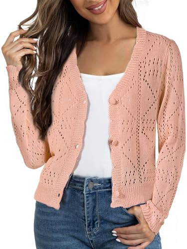 Allegra K Cardigan Corto Donna Scollo V Traforato Abbottonato Maniche Lunghe