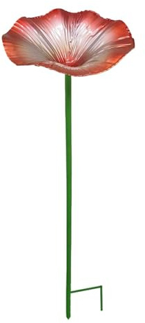 Dualoai Bird Bath Bird Feeder with Stand Ornament Easy Installation Iron Decoration Birdfeeder Feeding Bowl for Garden Lawn Yard Home, red