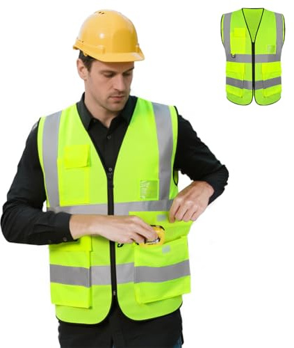 Adiwo Gilet di Sicurezza Riflettente, Alta Visibilità Giacca da Lavoro Riflettente con Tasche e Cerniera per Lavori all'Aperto, Ciclismo, Jogging, Passeggiate, Sport, Taglia XXL