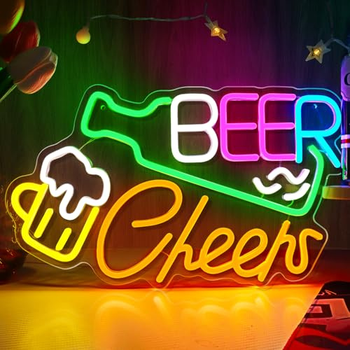 LightingWill Beer Cheers Neon Sign, Dimmable Neon Bar Sign for Wall Decor, USB Powered LED Neon light Sign for Man Cave, Home, Store, Cafe, Pub, Club, Beer Bistro Party, Hotel Decor, Gifts