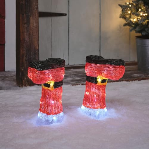 Lights4fung Beleuchtete Weihnachtsmann-Stiefel | batteriebetrieben & mit Timer | wetterfeste Stableuchten aus Acryl | für den Außenbereich Garten Balkon | mit warmweißen LEDs