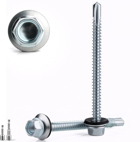 sturiz Lot de 90 vis auto-foreuses pour tôle ondulée 4,8 x 55 mm avec joint - Vis autoperceuses avec disque d’étanchéité + 2 pièces de clé à six pans M8