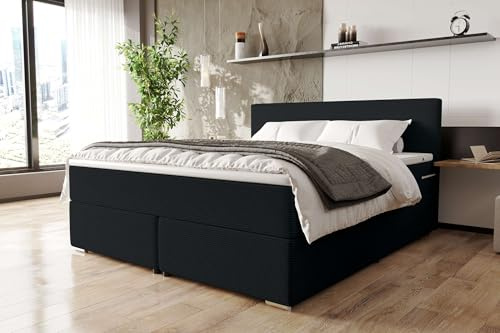 99rooms Phönix Boxspringbett 140x200 cm Cord Schwarz | Cordstoff POSO, Box: BFK, Matratze: TFK, Kaltschaumtopper