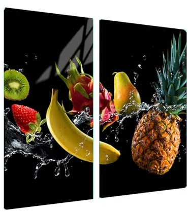 Herdabdeckplatte – Gehärtetes Glas Schneidebrett & Ceranfeld Abdeckplatte 2 Teilig 30x52 – Hygienisch & Rutschfest – Schutz für Induktion, Ceran - Tropenobst - SFArt