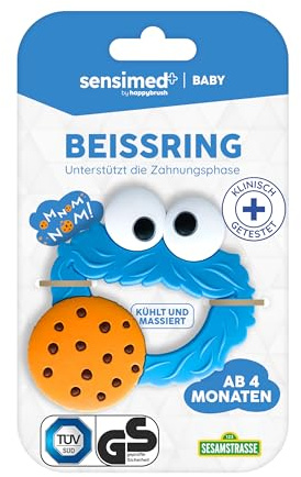 happybrush Baby Beißring Krümelmonster – Kühlende Zahnungshilfe – Klinisch Getestet & TÜV-Geprüft – Sesamstraße – ab 4 Monate