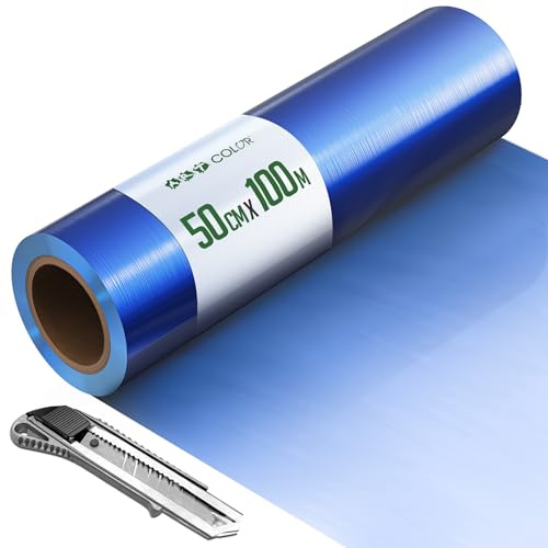 Fensterschutzfolie Blau 50cm x 100m 50my – Selbsthaftende PE-Folie als Abdeckfolie & Malerfolie – Wasser- & UV-beständige Schutzfolie für Fenster und Türen