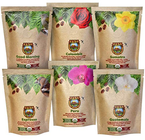 Java Planet Low Acid Organic Coffee Gift Sampler Set, 1.32 LBs in 6 Bags