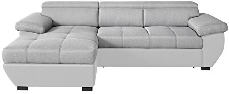 Mivano Ecksofa Speedway / Moderne Couch in L-Form mit verstellbaren Kopfteilen und Recamiere / 267 x 79 x 170 / Zweifarbig: Grau-Hellgrau