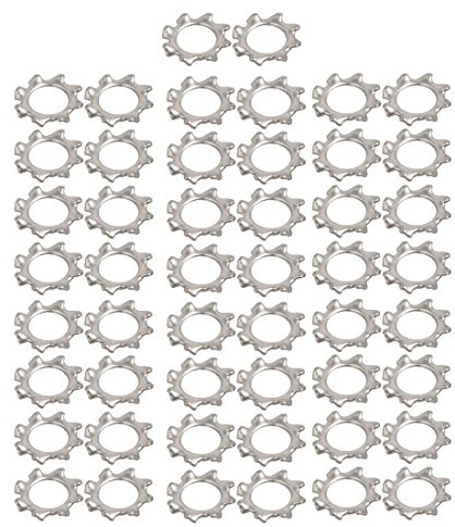 sourcing map Arandela de bloqueo con dentado exterior de acero inoxidable 4mm diámetro interior tono Plata 50 Piezas