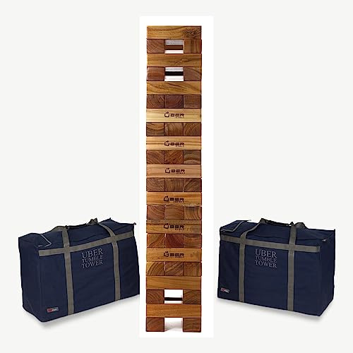 Uber Games 60 kgs. Riesen Wackelturm XXXL Spiel Aus Hartholz - Top Qualität Stapelturm - bis 250 cm Groß - Ultra Luxus Tragetasche 30kg. jeder - Yenga Topspiel - Outdoorspiel