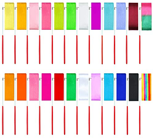 Aneco 24 Pieces Dance Ribbons Streamers Rhythmic Gymnastics Ribbon Wands Artistic Dancing, Baton Twirling, 24 Colors