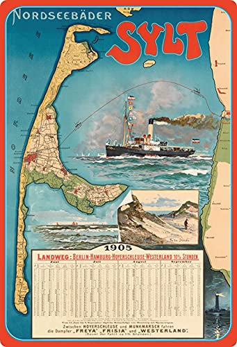 Blechschild 20x30cm gewölbt Nordseebäder Sylt 1905 Nordsee Urlaub Deko Geschenk Schild