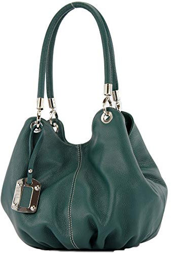 modamoda de 228 Damen Leder Schultertasche Hobo bag handmade in Italy, Farbe:Petrol