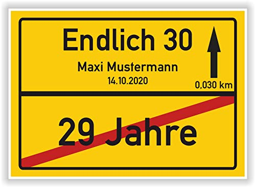 Persönliches Geschenk zum 30. Geburtstag mit Name und Datum - Endlich 30 Jahre Ortsschild Dekoration Freund Freundin Geburtstagsparty Sie Geschenkidee Er Geschenke Karte Partydeko