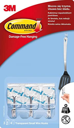 Command 3M forti ganci in filo trasparente con strisce trasparenti, 225 g, confezione da 3