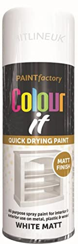 HitlineUK SPRAY PAINT WHITE 400ML COLOUR IT WHITE MATT FINISH SPRAY PAINT DECORATE WOOD METAL PLASTIC INTERIOR/EXTERIOR