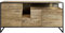 SAM Kommode Sydney, Akazienholz massiv & stonefarben, Sideboard mit 3 Türen, je 1 Schublade & offenes Fach mit Licht, Rahmen & Griffe aus Metall, 175 x 85 x 45 cm