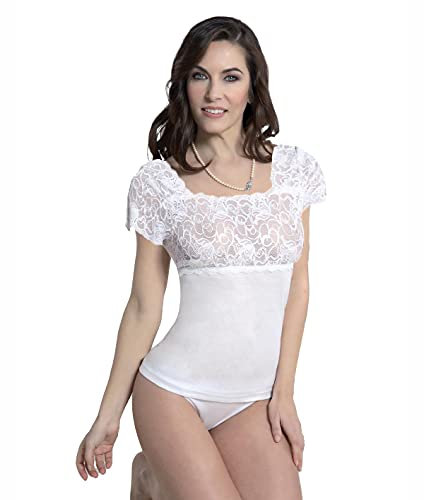 Marta Marzotto Confezione da 2 Pezzi Maglia Donna Spalla Larga O Mezza Manica in Filo di Scozia con Inserto in Pizzo - Anche Taglie CALIBRATE - Prodotto Made in Italy