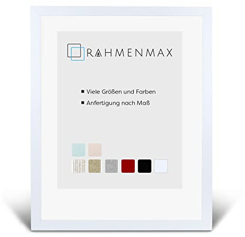 RahmenMax® Skane Bilderrahmen Holz 50x75 cm zum Aufhängen/Bilderrahmen Maßanfertigung möglich/MDF Posterrahmen/Bilder Rahmen in Weiß Matt mit Acrylglas/Puzzle Rahmen