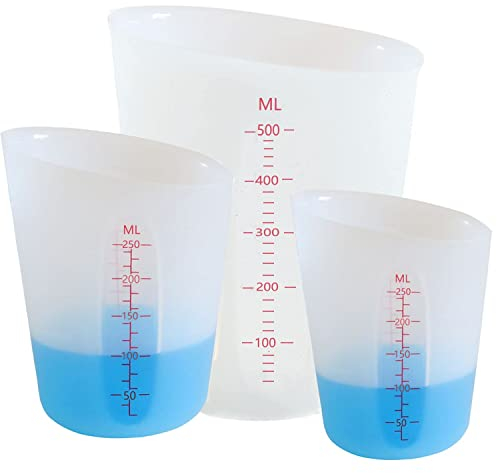 XIMUHO Silicone Measuring Cups, 250/500ml Silicone Measures Jugs, Non Stick Mixing Cups with Scale for Handmade Craft Epoxy Resin Casting Molds Art Waxing Kitchen 3PCS