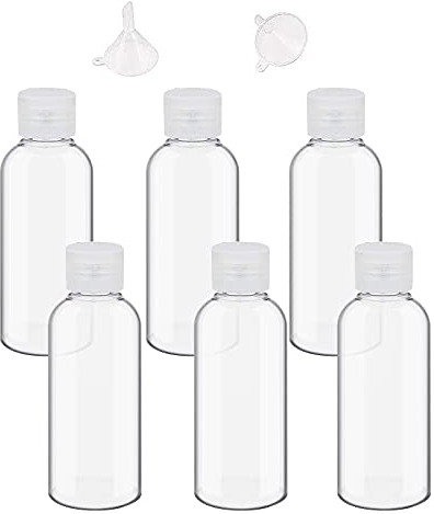 Nacerlary 6 Pièces de Bouteilles de Voyage et 2 entonnoirs,flacons de Voyage vides, Bouteilles en Plastique vides de 100 ML,pour cosmétiques,Lotion,shampoing etc, Transparent