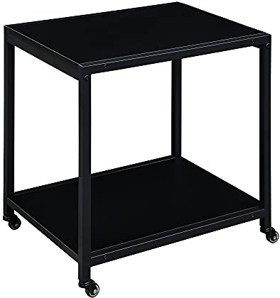 PADMA HOUSE 2-Ebene Druckertisch mit Universalrollen 45 x 35 cm mobiler Druckerständer aus Holz & Metall Druckerwagen Aufbewahrungsrega für Büro, Fax, Kopierer, Scanner (Schwarz-Amazon)
