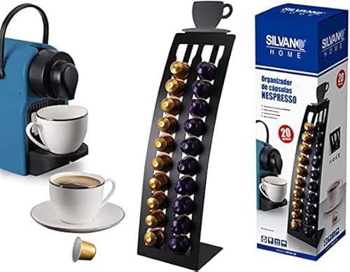 SILVANO Portacapsule verticale per 20 capsule di caffè - Formato compatibile con Nespresso - Design moderno con due guide parallele - 12 x 13,5 x 46 cm - Base antiscivolo