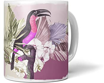 Paul Sinus Dekorative Tasse mit schönem Vogel Motiv Tukan Exotisch Blumen Blüten schönem Design