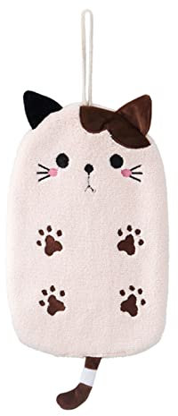 Essuie Mains Suspendus en Microfibre Chenille Essuie-mains, Serviettes Toilette Absorbant à Séchage Rapide Serviette Douce Velours Corail Forme Chat avec Anneau pour Cuisine Salle de Bain (rose)