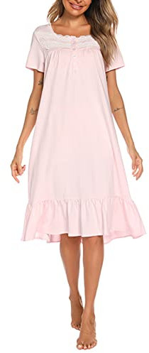 Suelinvy Chemise de nuit victorienne à manches longues avec boutons brodés pour femme, robe de nuit mignonne à volants, robe de pyjama S-XXL, B-Rose-S, M