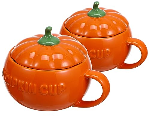 Luxshiny 2Pcs Bols de Citrouille en Céramique Tasse de Citrouille à Tasse Orange- Petit- Déjeuner Bol de Petit- Déjeuner Bols à Soupe de Citrouille avec Couvercles pour La Maison de Cuisine