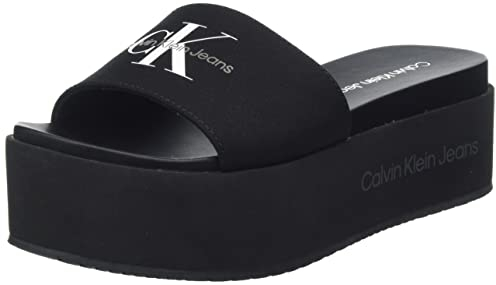 Calvin Klein Jeans Damen Sandalen Flatform Plateau, Schwarz (Black), 38