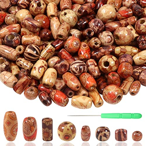 TOAOB 500 Stück Gemalt Bastelperlen zum Auffädeln Holzperlen Perlen set HolzKugeln mit Loch Verschiedene Formen Natur Hair Beads for Braids Wood Makramee Armband Dreadlocks