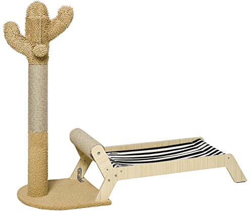 PawHut Amaca per Gatti con Tiragraffi per Gatti a forma di Cactus Design 2 in 1 per Interni, 88.5x31.5x76.5 cm, Multicolore
