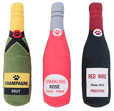 GIMOCOOL Dog Beer Bottle Plush Toys, Pet Plush Squeaky Dog Toy, Red Wine Champagne Cute Dog Bottle Toys, Funny Red Wine Squeaky Dog Toys Dog Chew Toys for Medium Large Breed
