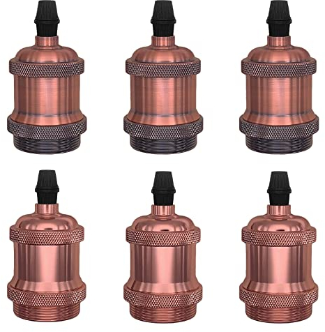 Queeplo 6 Stück E27 vintage lampenfassung,Hochwertige Lampenfassung aus Aluminiumlegierung für 220-240V 4A,Buchse Adapter für Edison Schraub Glühbirne Roségold & Red Copper