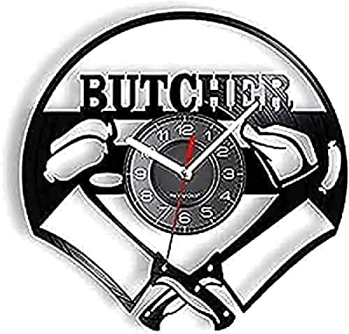 Wall Clock 30cm Silent Chef Butcher Crossed Knives Kitchen Dining Butcher Shop BBQ Grilling Party Clock Clock For Living Room Bedroom Kitchen Office