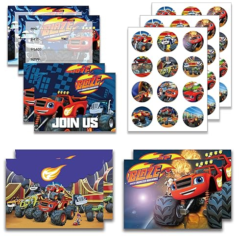 Miotlsy Truck Einladungskarten, 12 Stück Monsters Einladung zum Kinder Geburtstag Party für Jungen und Mädchen Geburtstagsfeier Kinderparty Truck Geburtstagseinladungen