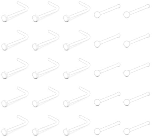 VFUN Nasenstecker 20g, Klar, Klassisch, Unisex, 25 Stück, Bioflex Kunststoff, Retainer für Arbeit, Chirurgie, MRT, Pushback Verschluss, Fashion Jewelry