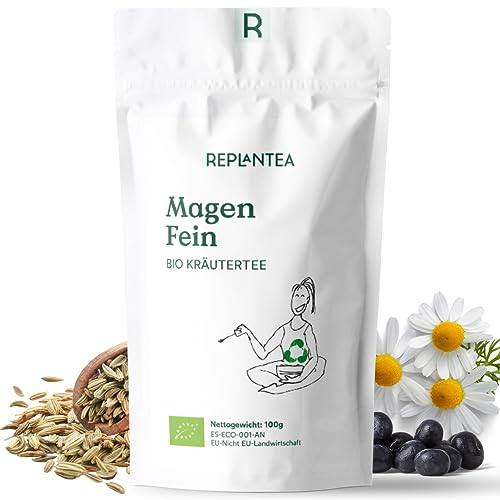 Bio Magentee Magenfein 100g (50 Tassen) | Magen-Darm Tee mit Fenchel, Kamille, grüner Rooibos, Löwenzahn REPLANTEA