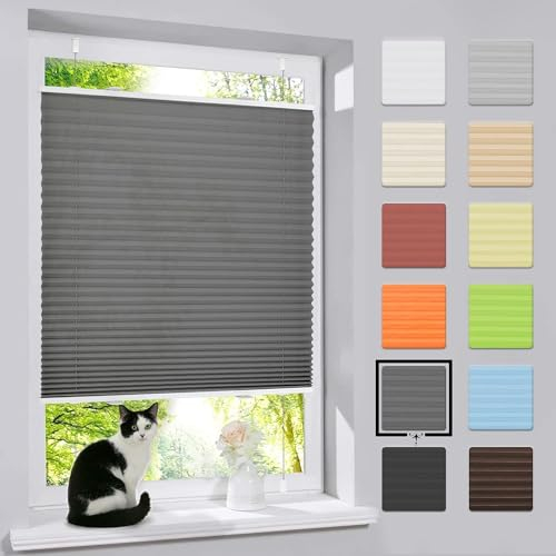 bobodeco Plissee ohne Bohren Klemmfix Faltrollo Jalousie Anthrazit 115x130cm (BxH), Plisseerollo Sichtschutz und Sonnenschutz Blickdicht Easyfix lichtdurchlässig Rollo für Fenster & Tür